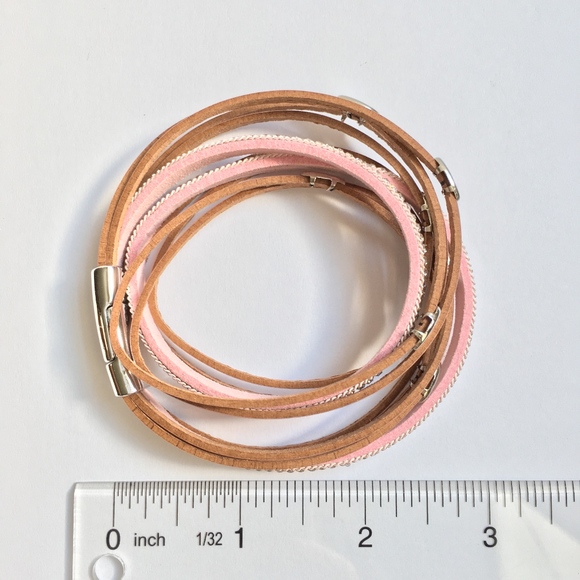 Pink Leather Wrap Bangle Magnet Bracelet - Picture 7 of 7